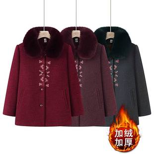 专柜品牌中老年人秋冬新款毛呢外套老人家衣服奶奶装加绒加厚保暖