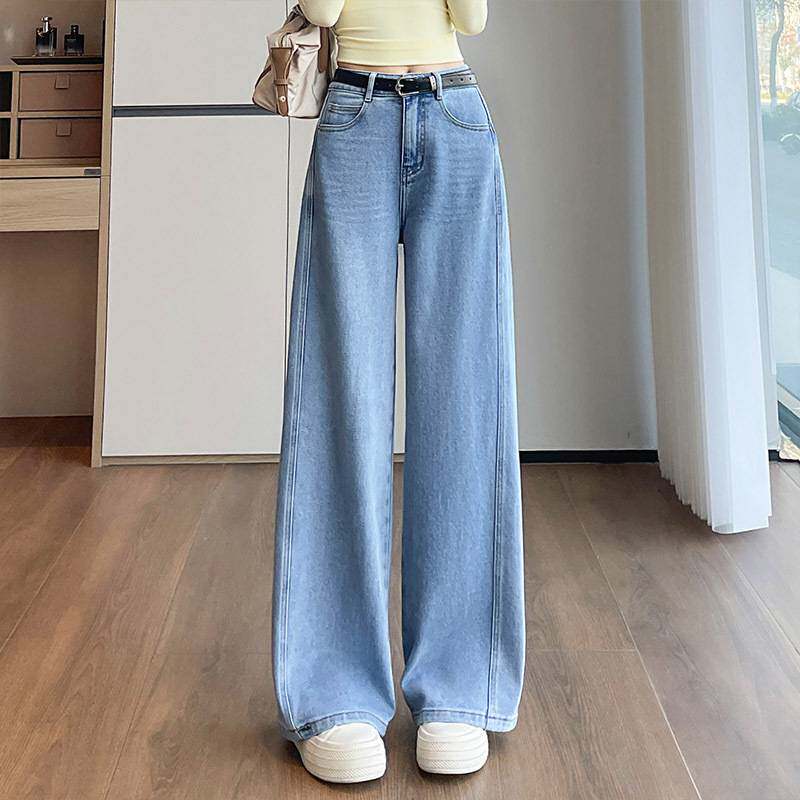专柜品牌牛仔浅蓝色弯刀牛仔裤女春季2026新款高腰显瘦窄版阔腿直