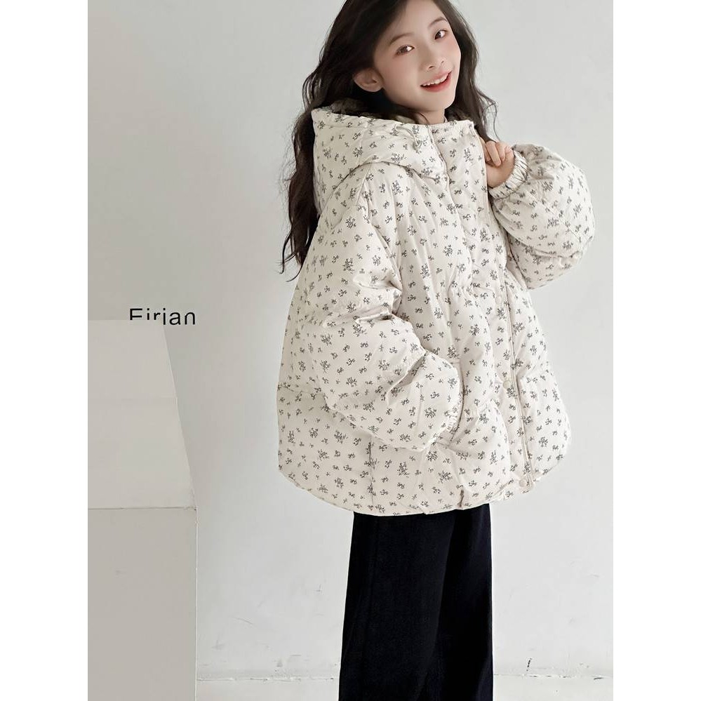 专柜品牌女童韩系面包服冬装2025新款女孩碎花羽绒棉棉服儿童冬季