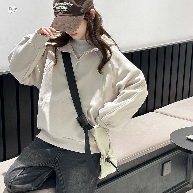专柜品牌女童2025年春秋新款时髦半拉链连帽卫衣女大童户外洋气户