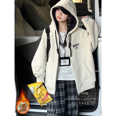 专柜品牌女童加绒外套秋冬款2025新款洋气拉链衫大童卫衣加厚冬季