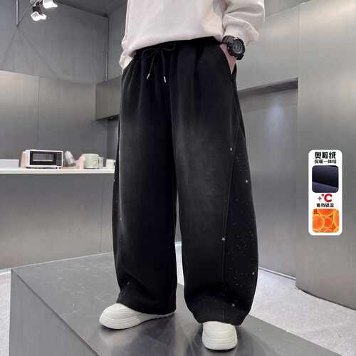 品牌官方儿童装男童冬装加绒裤子2026新款秋冬款中大童加厚运动裤