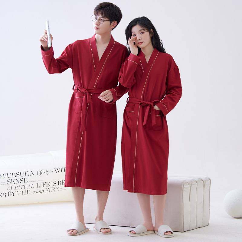 专柜品牌睡袍男女款情侣款红色结婚四季浴袍洗完澡穿的2025新款全
