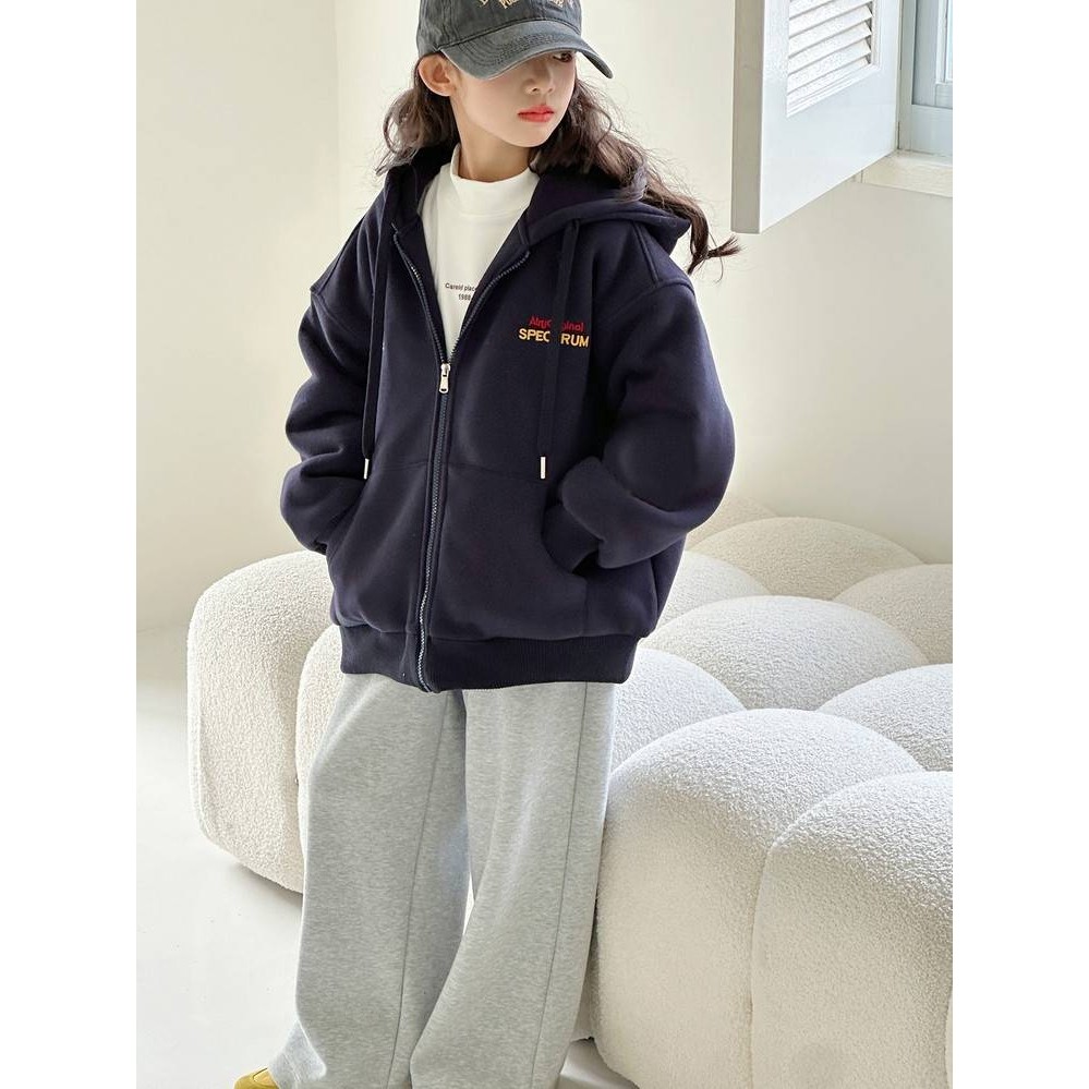 专柜品牌中大女童春秋冬款外套洋气女孩儿童夹克卫衣棒球服加棉加