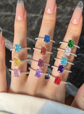 欧美爆款S925纯银戒指女十二生辰石系列8A冰花切工艺求婚女闭口戒