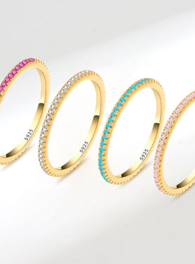 排钻戒指女 s925银ins风时尚满钻尾戒单排戒叠戴韩款首饰银饰品