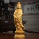 黄杨木雕刻观音摆件实木站莲花台念珠南海观世音菩萨像佛像工艺品