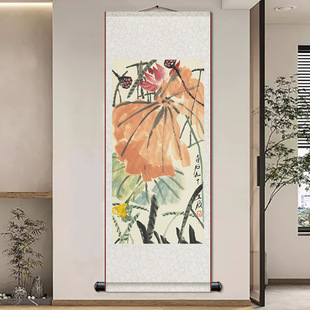 齐白石花鸟画新中式花鸟国画壁画丝绸卷轴挂画书房玄关