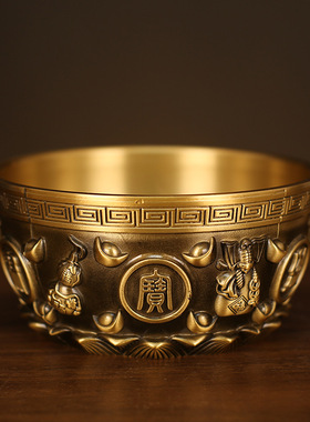 黄铜聚宝盆碗摆件桌面摆件客厅办公室乔迁新居客厅装饰摆件礼物