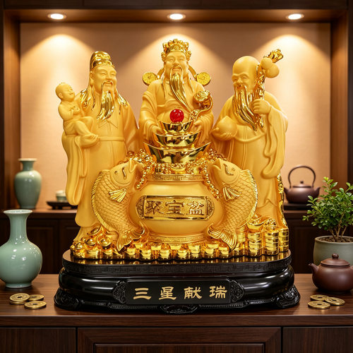 福禄寿三星摆件财神爷开业乔迁新居商务礼品客厅电视柜工艺装饰品