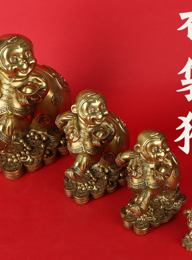 铜布袋猴子摆件金猴送福客厅家居装饰品玄关摆件纯铜猴子生肖猴拉