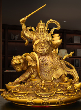全铜赵公明摆件赵元帅黑虎玄坛赵天君家居客厅桌面装饰武财神坐像
