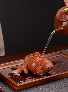 创意个性纯紫砂茶宠摆件茶玩茶艺精品可养招财小金鱼茶盘茶虫家居