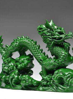 绿色龙摆件实木雕刻神龙桌面小摆件家居装饰家用木制摆件