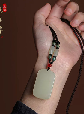 高档无事牌吊坠手工松紧绳项链男女情侣款毛衣链护身平安扣无字牌
