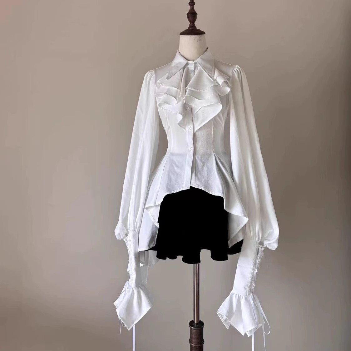 暗黑哥特风斜摆长袖衬衣