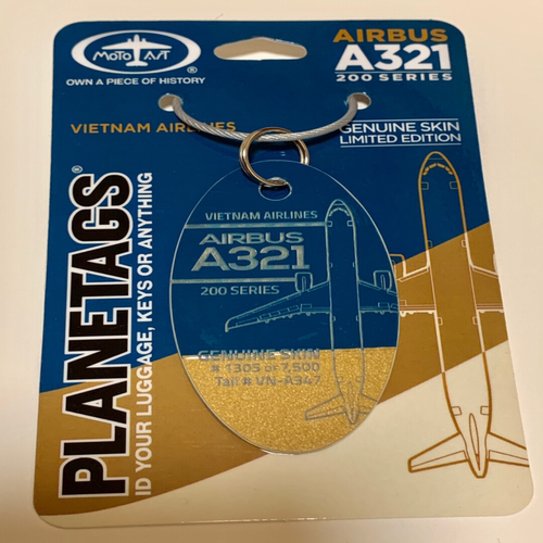 Planetags 越南航空 空客A321蓝金拼色飞机蒙皮行李牌 钥匙扣