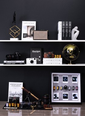 轻奢风样板间书房书架装饰摆件