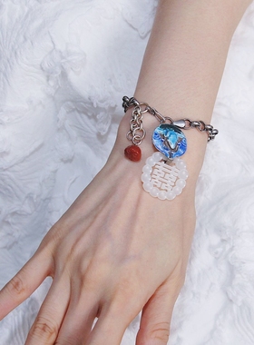 承李李原创设计珐琅和田玉银手链