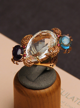 承李李原创设计白水晶托帕石戒指