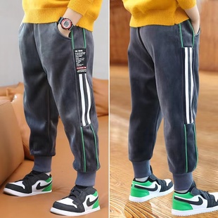 男童金丝绒加绒裤子2023新款秋冬款一体绒儿童冬季加厚保暖运动裤