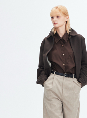 peur.秋冬复古棕短夹克拉链翻领廓形落肩高级松弛简约质感短外套