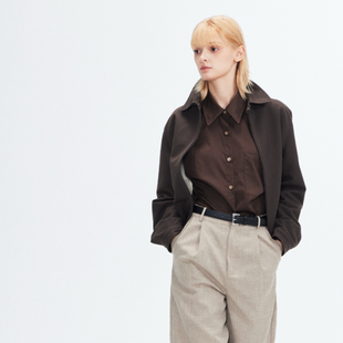 peur.秋冬复古棕短夹克拉链翻领廓形落肩高级松弛简约质感短外套