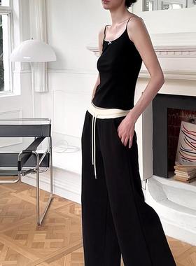 peur撞色卫衣裤直筒宽松黑色洗水棉松紧腰设计中低腰小众原创长裤