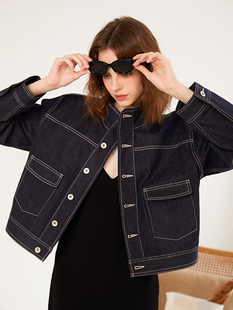 peur纯棉牛仔外套宽松立领通勤牛仔原色上衣夹克小众单排扣原创风