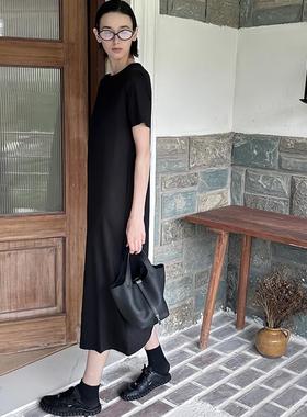 peur.莫代尔棉短袖连衣裙纸片人高级感百搭T恤合身显瘦刺绣logo