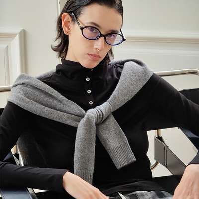 春秋纽扣立领长袖亨利T恤纯色