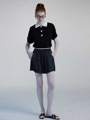 peur松紧腰微a短裙白边抽绳设计