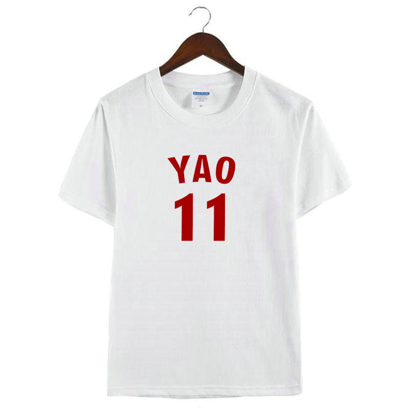 姚明火箭队11号码标志纪念衫周边衣服纯棉短袖半袖白色t恤衫