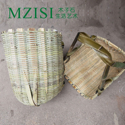 竹粪箕木子石工地泥土挑水竹篮