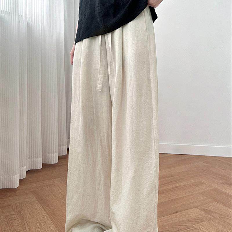 2026天丝亚麻裤包边阔腿裤女夏季薄款高腰宽松垂感慵懒风山本裤子