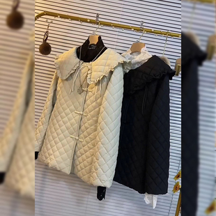 女装 秋冬装 2022年新款 大码 洋气减龄显瘦盘扣娃娃领棉服外套潮 韩版