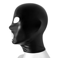 Black full-cover headgear, soft PU adjustable lacing, eye and mouth exposed mask, leather full-cover mask, bar party thumbnail 6