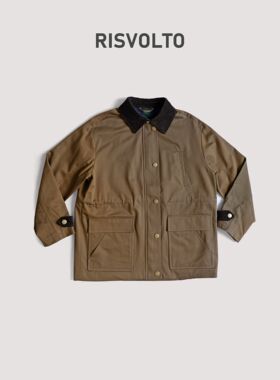 RISVOLTO|巴恩风时尚休闲斜纹水洗棉灯芯绒领秋冬短外套-6396