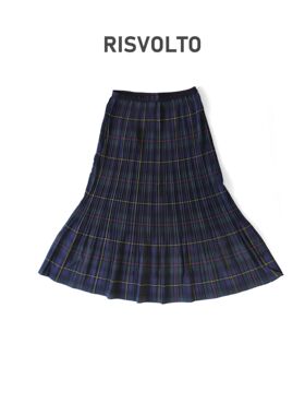 RISVOLTO|松紧腰显瘦格纹半身裙时尚复古女士A字-8083休闲