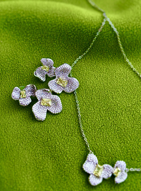 HF同款方糖兰花耳环项链重工微镶轻奢优雅流光溢彩陈都灵