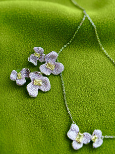 HF同款 方糖兰花耳环项链重工微镶轻奢优雅流光溢彩陈都灵