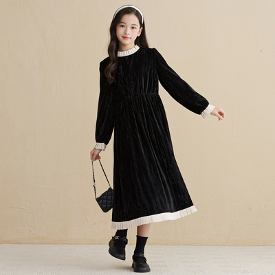 赫本风金丝绒连衣裙女童加绒裙子