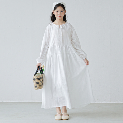 女童早秋裙子白色长袖连衣裙