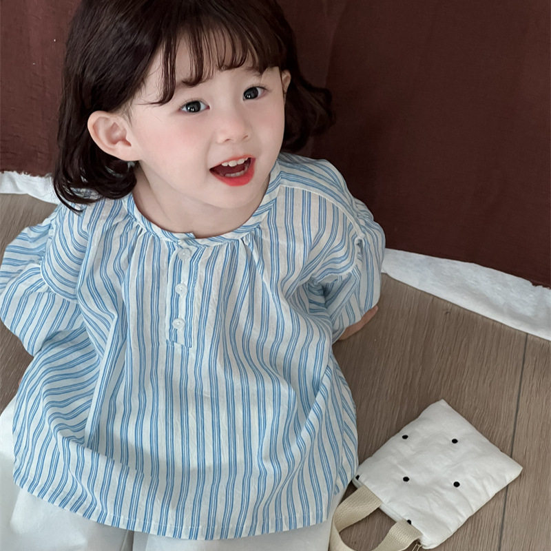 喜范2024秋季新品女童条纹洋衬衫