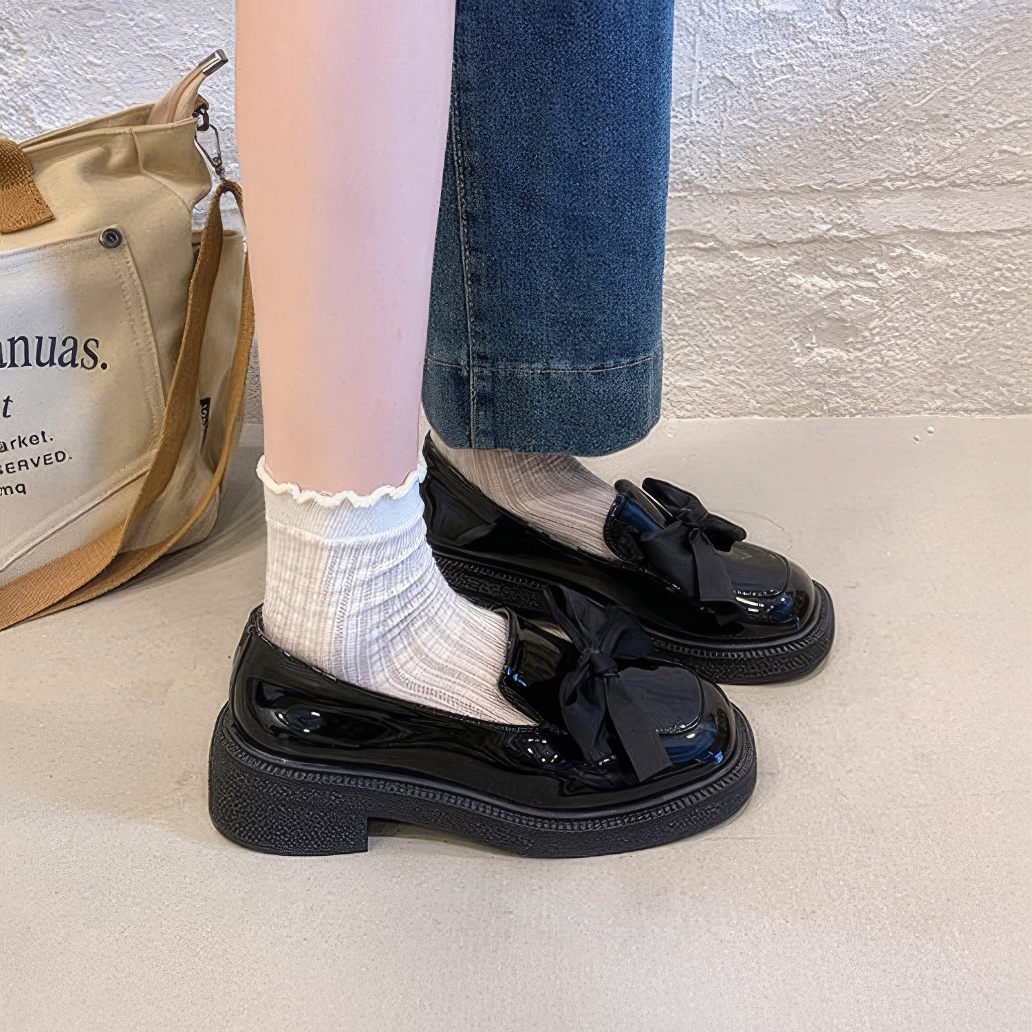 厚底鞋女玛丽珍蝴蝶结英伦风小皮鞋平底,女鞋,乐福鞋（豆豆鞋）,淘宝优惠券,粉丝福利购,淘宝优惠卷