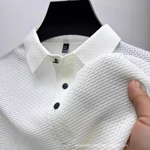 上衣服 夏季 polo衫 短袖 t恤男高端竹节提花网眼冰丝翻领纯色保罗衫