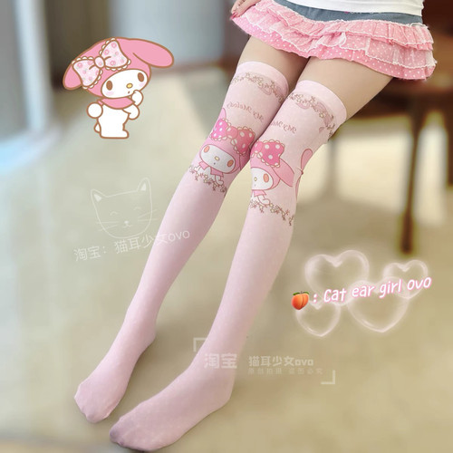 猫耳少女ovo可爱二次元印花过膝动漫粉色洛丽塔Lolita长筒jk袜