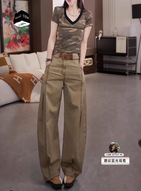 25521大爱美依缘2025夏季新款美式复古迷彩短袖T恤休闲工装裤