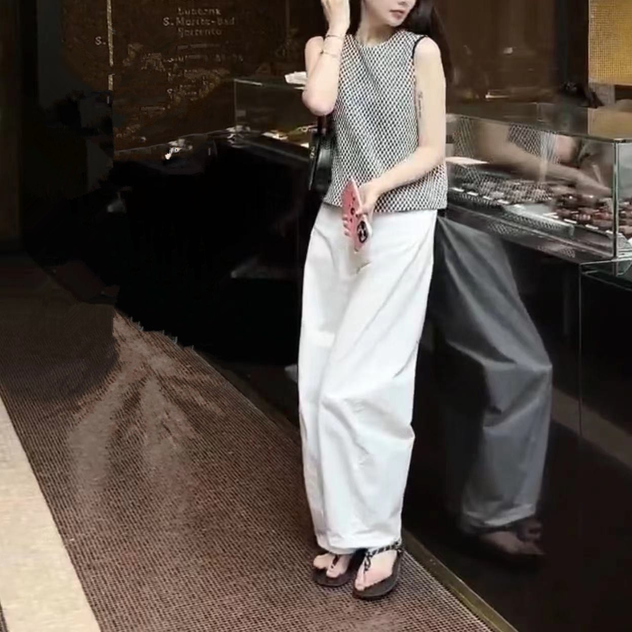 24386大爱美依缘2025夏季新款精致格子马甲上衣休闲时尚阔腿裤女