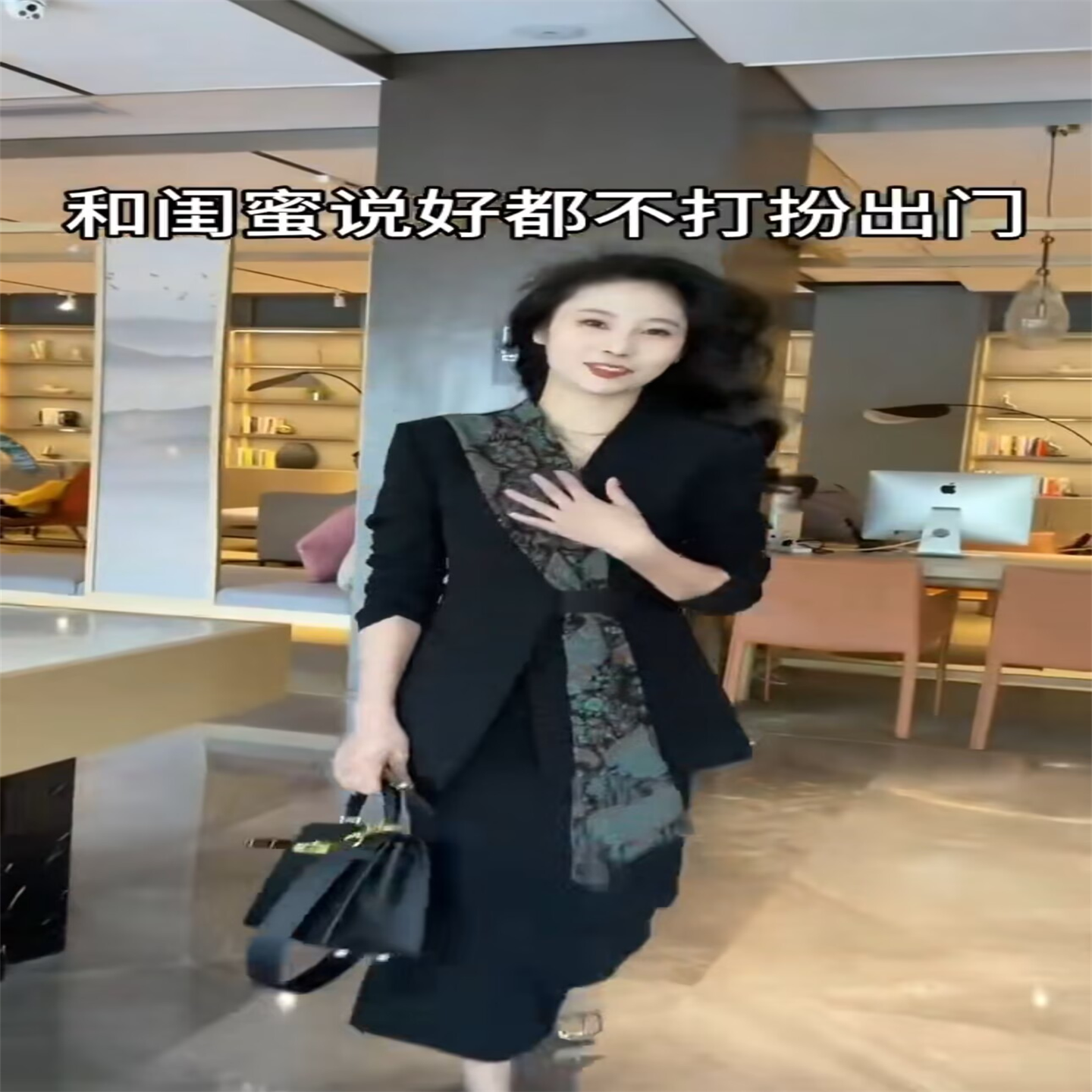 秋季新款时尚气质职业套装收腰显瘦丝巾西服外套半身裙两件套